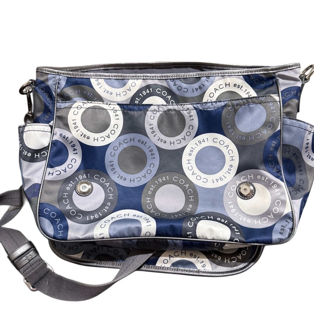 Coach Blue Gray Signature Laptop Diaper Bag Y2K Tote Messenger Crossbody F18377 - Picture 11 of 17